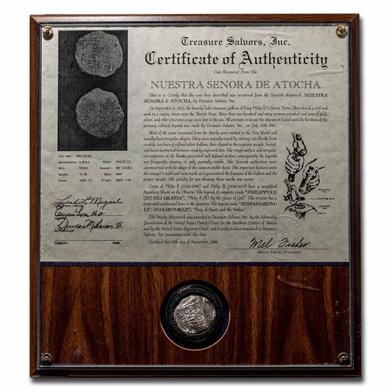 Atocha Shipwreck Silver 8 Reales Grade 3 (Framed w/COA) Atocha Shipwreck Silver 8 Reales Grade 3 (Framed w/COA)