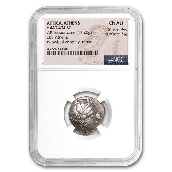 Attica, Athens AR Tetradrachm Owl 440-404 BC Ch AU NGC 4/3 Attica, Athens AR Tetradrachm Owl 440-404 BC Ch AU NGC 4/3