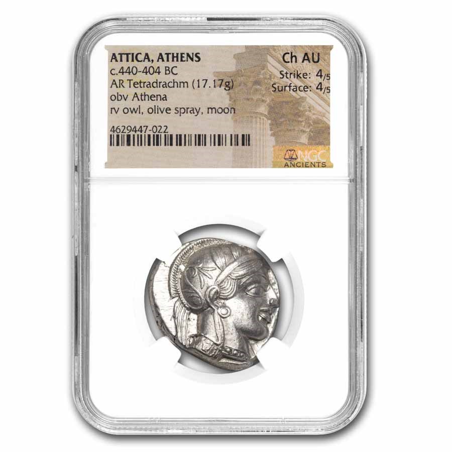 Attica, Athens AR Tetradrachm Owl 440-404 BC Ch AU NGC 4/4