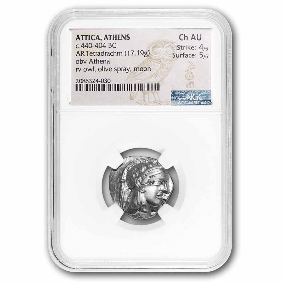 Attica, Athens AR Tetradrachm Owl 440-404 BC Ch AU NGC 4/5
