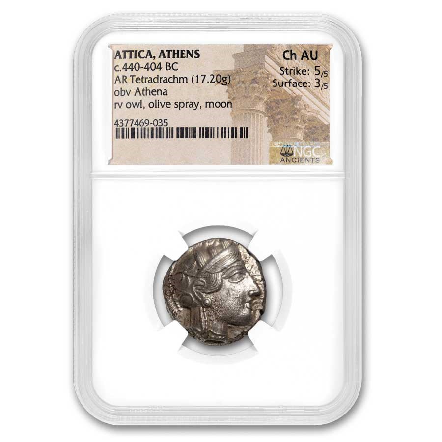 Attica, Athens AR Tetradrachm Owl 440-404 BC Ch AU NGC 5/3