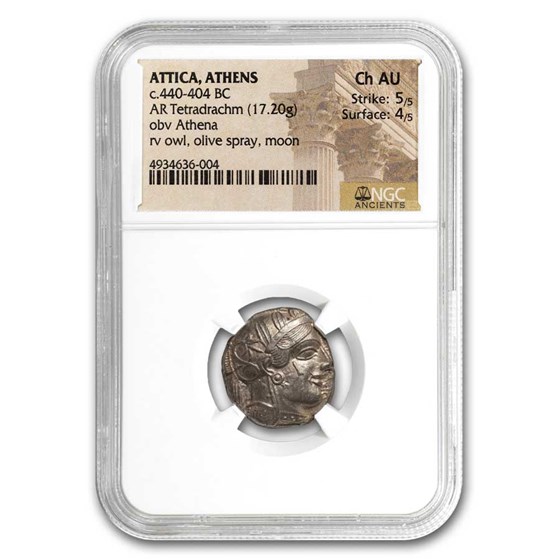 Attica, Athens AR Tetradrachm Owl 440-404 BC Ch AU NGC 5/4 Attica, Athens AR Tetradrachm Owl 440-404 BC Ch AU NGC 5/4