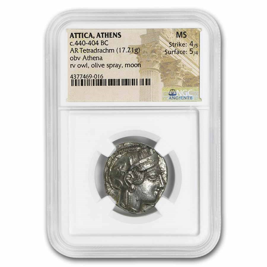 Attica, Athens AR Tetradrachm Owl 440-404 BC MS NGC 4/5