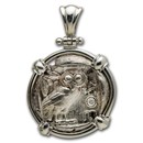 Attica, Athens AR Tetradrachm Owl (440-404 BC) w/ Sterling Bezel