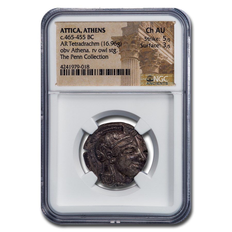 Attica, Athens AR Tetradrachm Owl (455-440 BC) Ch AU NGC (5/3)
