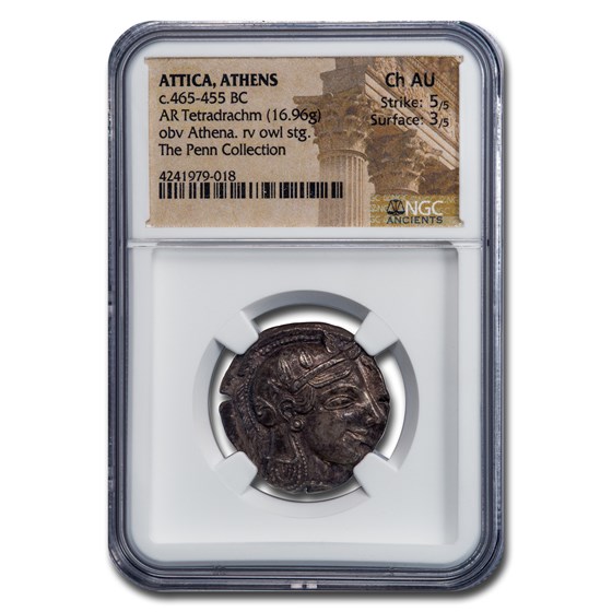 Attica, Athens AR Tetradrachm Owl (455-440 BC) Ch AU NGC (5/3) Attica, Athens AR Tetradrachm Owl (455-440 BC) Ch AU NGC (5/3)