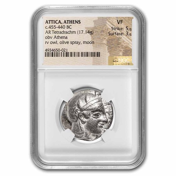 Attica, Athens AR Tetradrachm Owl (455-440 BC) VF NGC Attica, Athens AR Tetradrachm Owl (455-440 BC) VF NGC