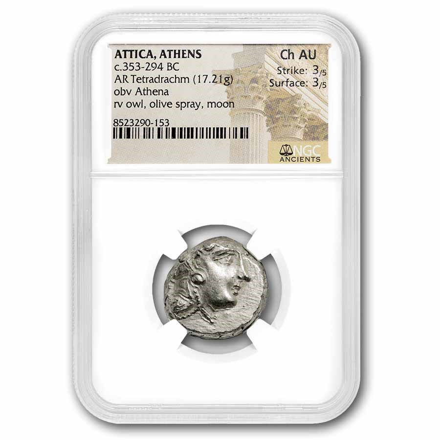 Attica Athens Silver Tetradrachm Owl (353-294 BC) Ch AU NGC 3/3