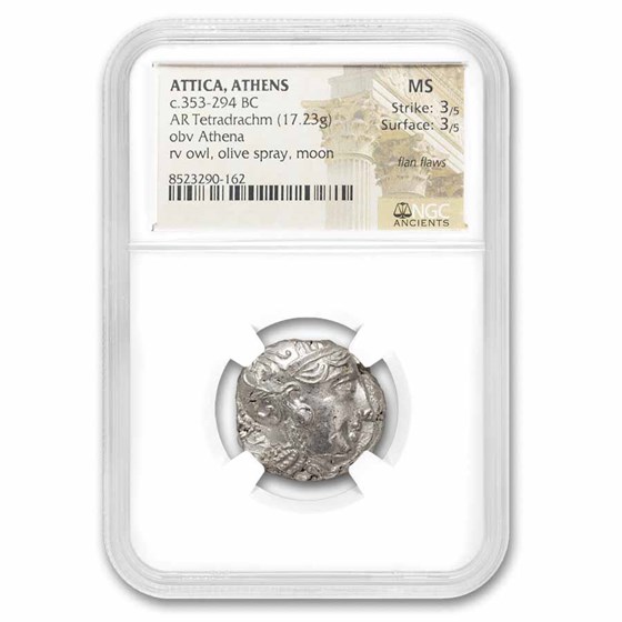 Attica Athens Silver Tetradrachm Owl (353-294 BC) MS NGC 3/3