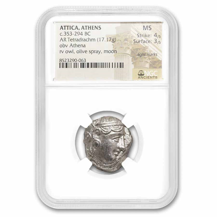 Attica Athens Silver Tetradrachm Owl (353-294 BC) MS NGC 4/3