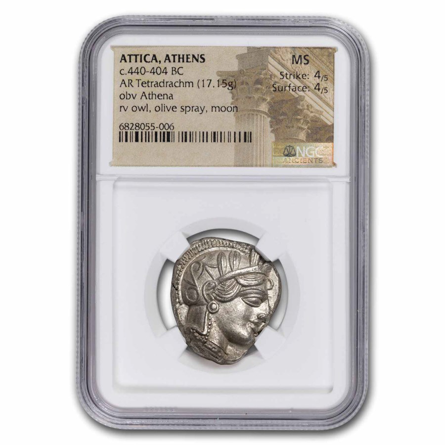 Attica Athens Silver Tetradrachm Owl (440-404 BC) MS NGC 4/4