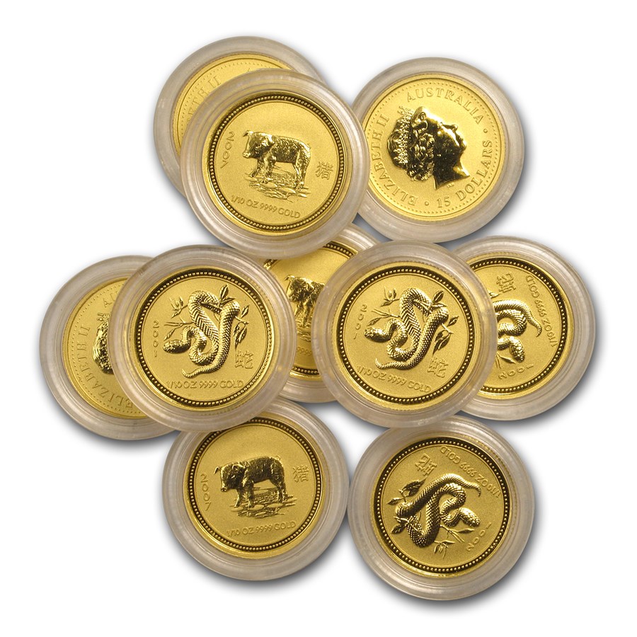 Australia 1/10 oz Gold Lunar Coin (Series I, Random Year)