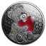 Austrian Silver Teddy Bear Round (Red Heart w/Diamonds)