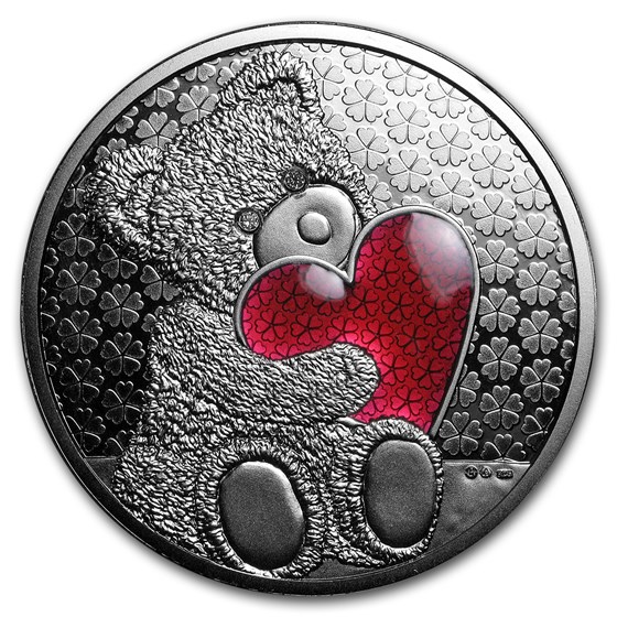 Austrian Silver Teddy Bear Round (Red Heart w/Diamonds) Austrian Silver Teddy Bear Round (Red Heart w/Diamonds)