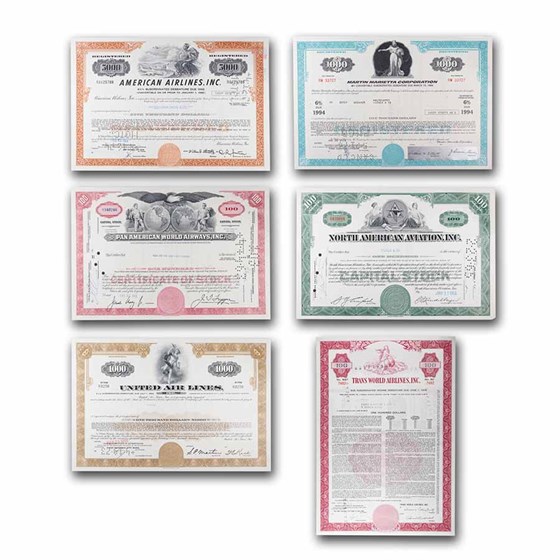 Aviation Collection 6-Certificates Stock & Bond Certificates Aviation Collection 6-Certificates Stock & Bond Certificates