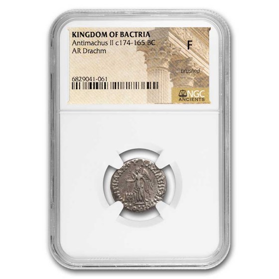Bactria AR Drachm Antimachus II 174-165 BC Fine NGC (Random Coin) Bactria AR Drachm Antimachus II 174-165 BC Fine NGC (Random Coin)