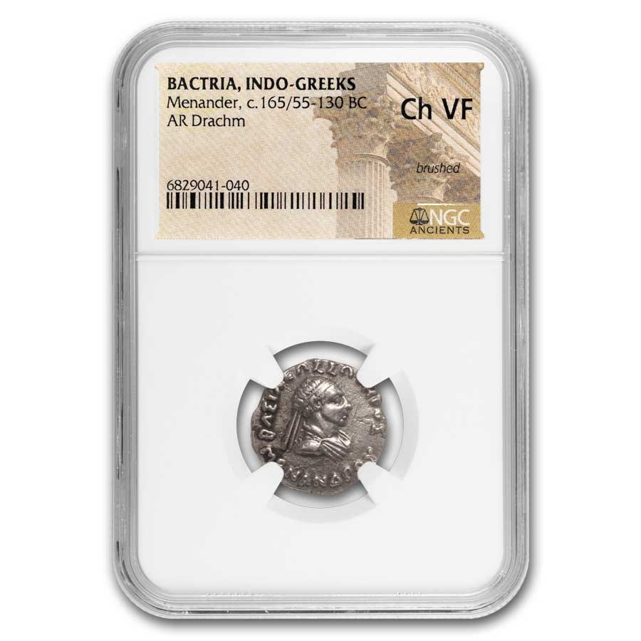 Bactria AR Drachm Menander (165-130 BC) Ch VF NGC (Random Coin)