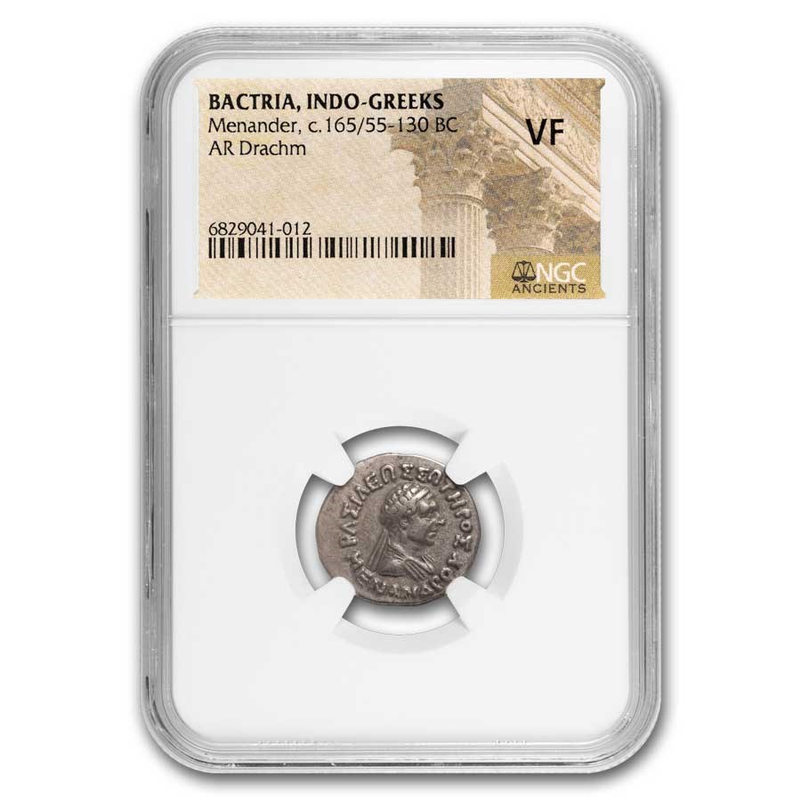 Bactria AR Drachm Menander (165-130 BC) VF NGC (Random Coin)