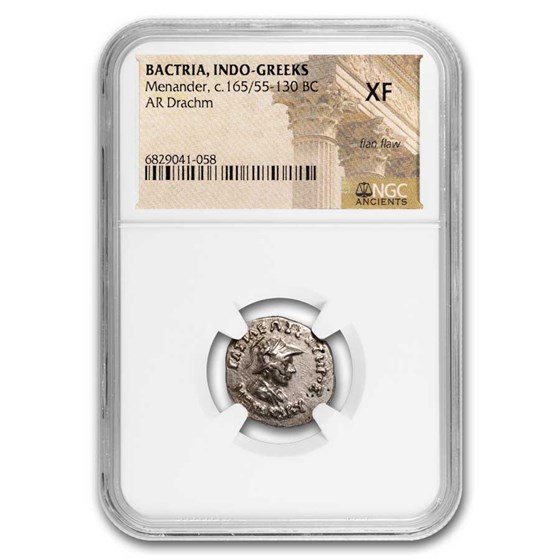 Bactria AR Drachm Menander (165-130 BC) XF NGC (Random Coin) Bactria AR Drachm Menander (165-130 BC) XF NGC (Random Coin)