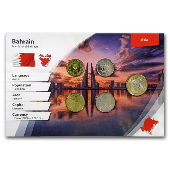 Bahrain 5 - 100 Fils 5-Coin Set BU (Landscape Packaging) Bahrain 5 - 100 Fils 5-Coin Set BU (Landscape Packaging)