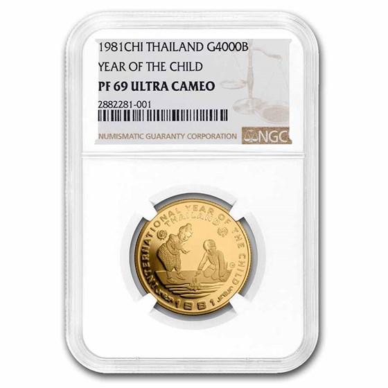BE2524/1981 Thailand Gold 4,000 Baht Children PF-69 NGC BE2524/1981 Thailand Gold 4,000 Baht Children PF-69 NGC