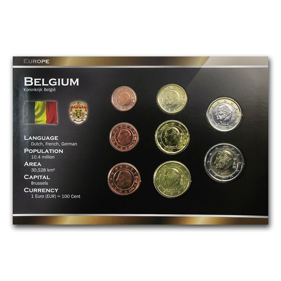 Belgium 1 Cent-2 Euro 8-Coin Euro Set BU Belgium 1 Cent-2 Euro 8-Coin Euro Set BU