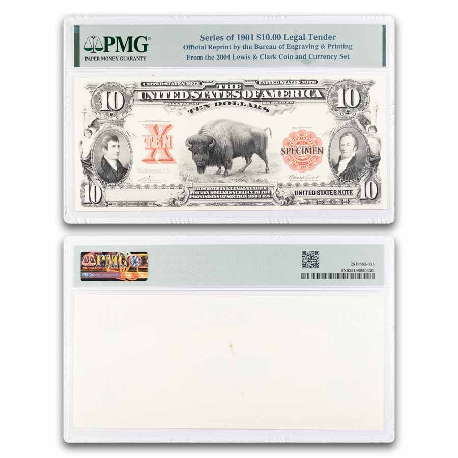 BEP 1901 $10 Legal Tender "Bison" Intaglio Official Reprint PMG