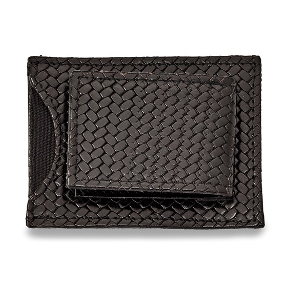 Black Leather Basketweave Money Clip with Attached Cardholder Black Leather Basketweave Money Clip with Attached Cardholder
