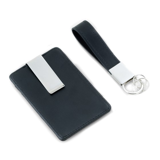 Black Leather Card Case Money Clip & Ket Ring Gift Set Black Leather Card Case Money Clip & Ket Ring Gift Set