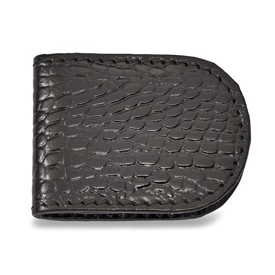 Black Leather Crocodile Grain Money Clip Black Leather Crocodile Grain Money Clip