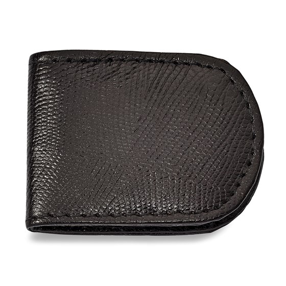 Black Leather Lizard Grain Money Clip Black Leather Lizard Grain Money Clip