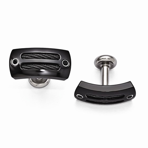 Black Titanium Cable & Black Spinel w/Silver Bezel Cuff Links Black Titanium Cable & Black Spinel w/Silver Bezel Cuff Links