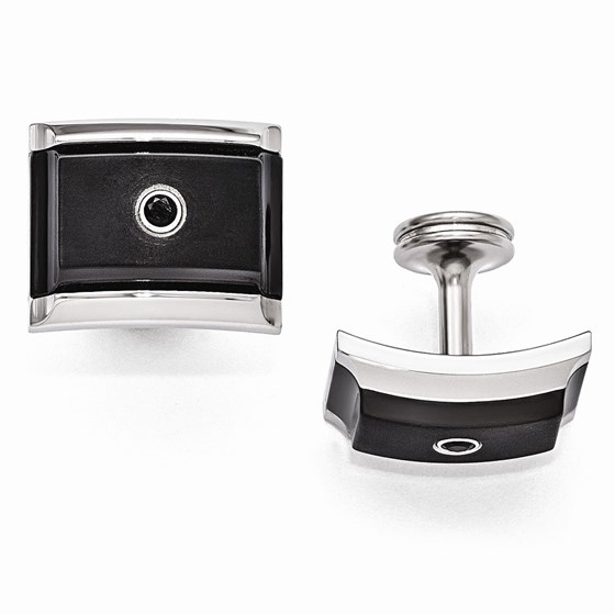 Black Titanium & Steel Sterling Silver Bezel Cuff Link Black Titanium & Steel Sterling Silver Bezel Cuff Link