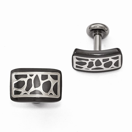 Black Titanium & Sterling Silver Polished Cobblestone Cuff Links Black Titanium & Sterling Silver Polished Cobblestone Cuff Links