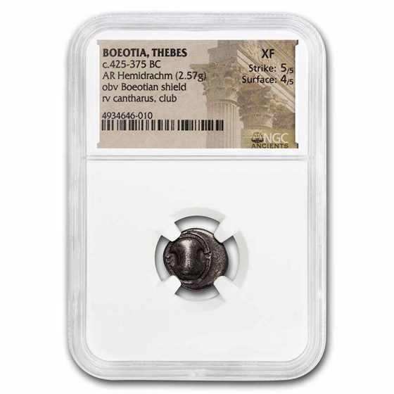 Boeotia,Thebes AR Hemidrachm (c. 425-375 BC) XF NGC Boeotia,Thebes AR Hemidrachm (c. 425-375 BC) XF NGC