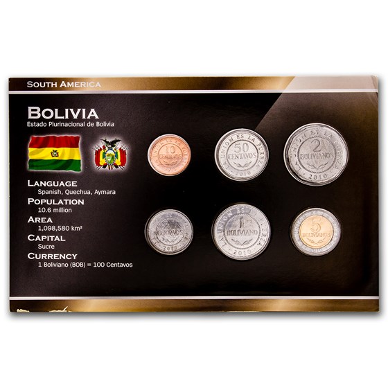 Bolivia 10 Centavos - 5 Boliviano Set BU (Random) Bolivia 10 Centavos - 5 Boliviano Set BU (Random)