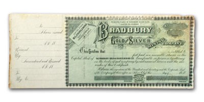 Bradbury Gold & Silver Mining Company Stock Certificate Bradbury Gold & Silver Mining Company Stock Certificate