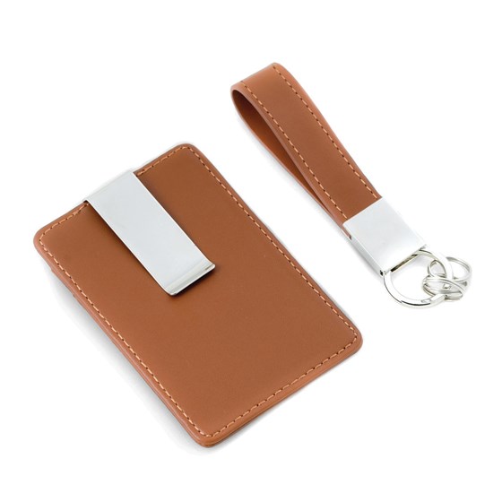 Brown Leather Card Case Money Clip & Ket Ring Gift Set Brown Leather Card Case Money Clip & Ket Ring Gift Set