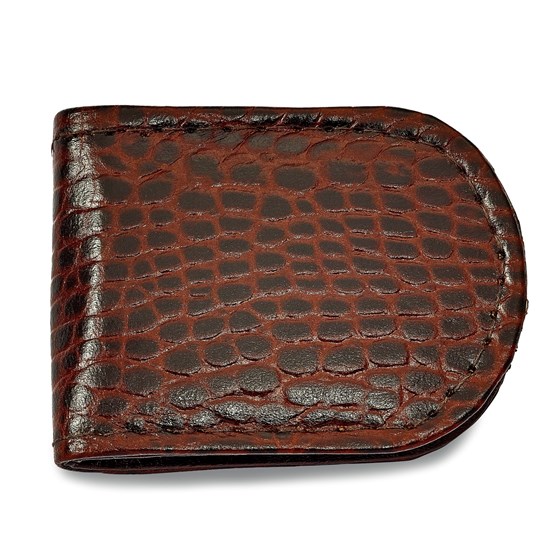 Brown Leather Crocodile Grain Money Clip