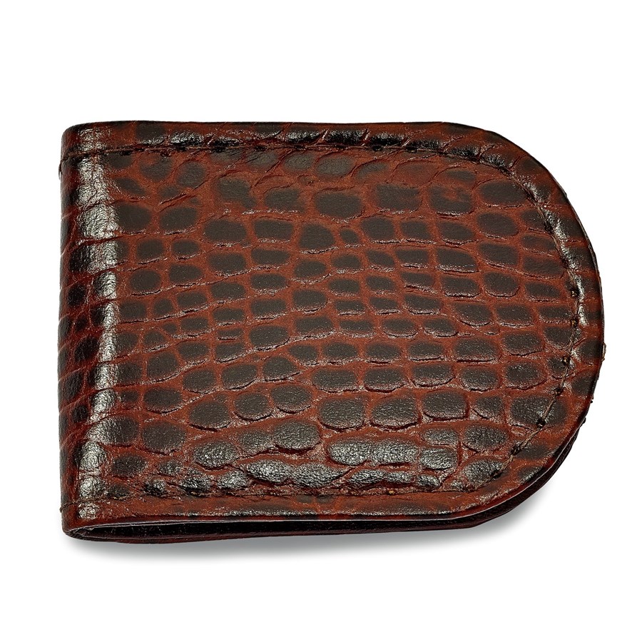 Brown Leather Crocodile Grain Money Clip