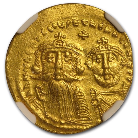 Byzantine Au Solidus Emp. Heraclius & Her. (613-641 AD) Ch AU NGC Byzantine Au Solidus Emp. Heraclius & Her. (613-641 AD) Ch AU NGC