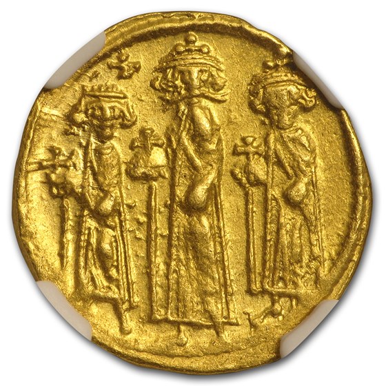 Byzantine Au Solidus Emp Heraclius,Her,Con. 632-641 AD Ch AU NGC Byzantine Au Solidus Emp Heraclius,Her,Con. 632-641 AD Ch AU NGC