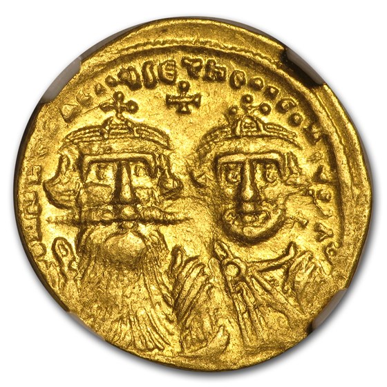 Byzantine Au Solidus Emperor Heraclius & Her. 613-641AD Ch XF NGC Byzantine Au Solidus Emperor Heraclius & Her. 613-641AD Ch XF NGC