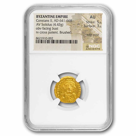 Byzantine AV Gold Solidus Constans II (641-668 AD) AU NGC (5/3)