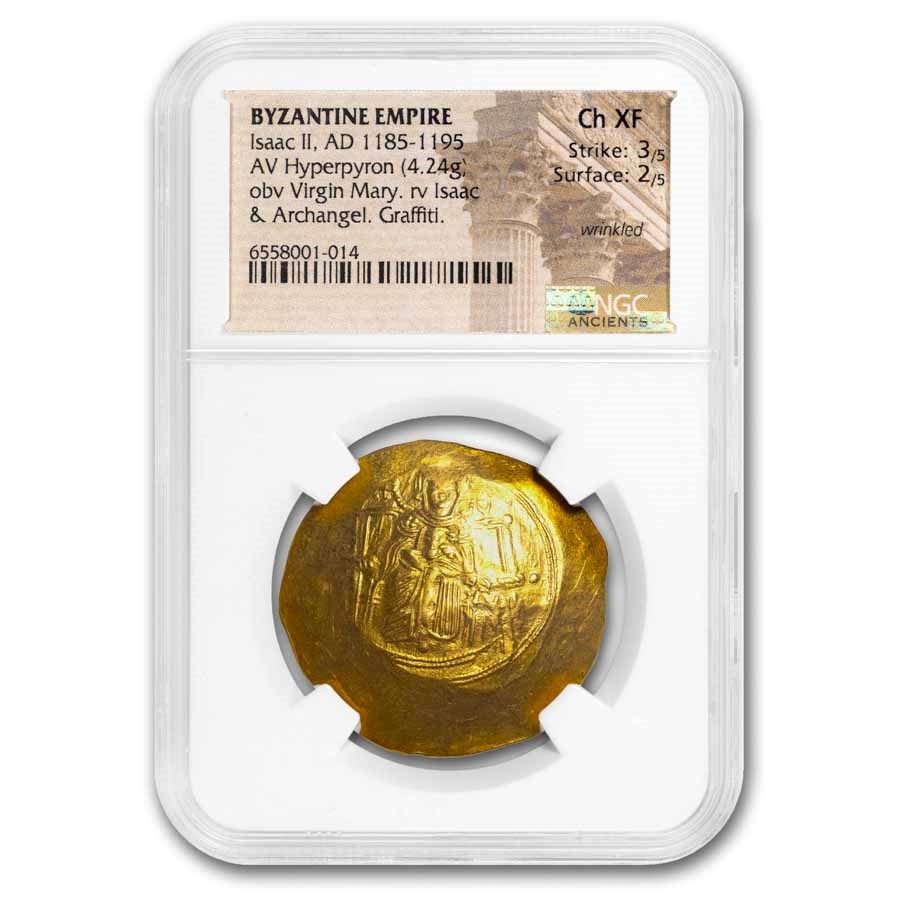Byzantine AV Hyperpyron Isaac II (1185-1195 AD) Ch XF NGC S-2000