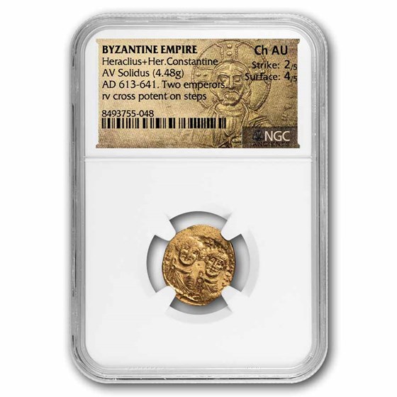 Byzantine AV Solidus Emp. Heraclius & Her. (613-641 AD) Ch AU NGC