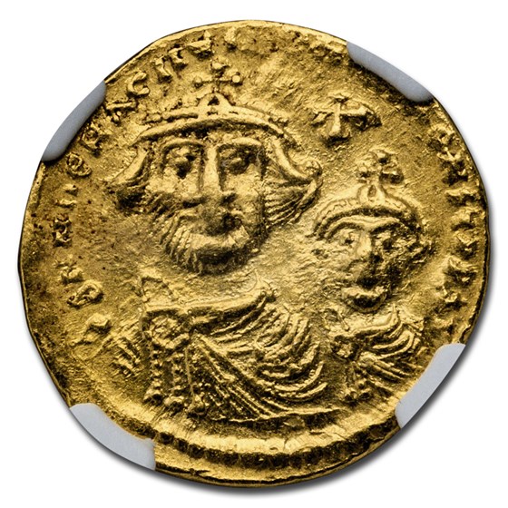 Byzantine AV Solidus Heraclius & Her. Cons (613-641 AD) AU NGC Byzantine AV Solidus Heraclius & Her. Cons (613-641 AD) AU NGC