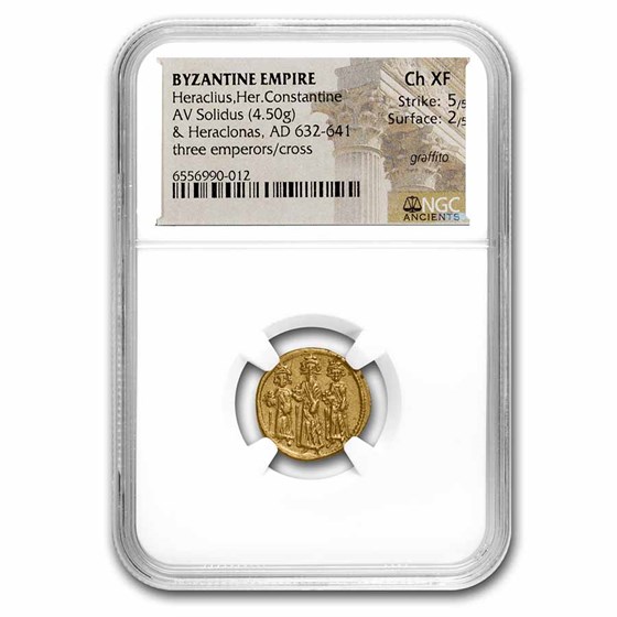 Byzantine AV Solidus Heraclius Hera+Her (632-641 AD) Ch XF NGC Byzantine AV Solidus Heraclius Hera+Her (632-641 AD) Ch XF NGC