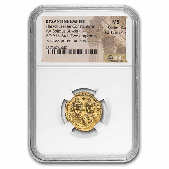 Byzantine AV Solidus Heraclius+H Con (610-641 AD) MS NGC Sear-749 Byzantine AV Solidus Heraclius+H Con (610-641 AD) MS NGC Sear-749