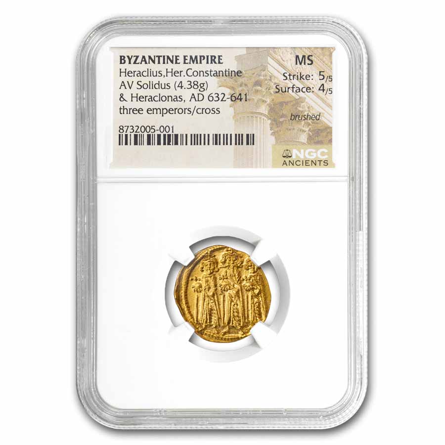 Byzantine AV Solidus Heraclius+H. Const (632-641 AD) MS NGC (5/4)